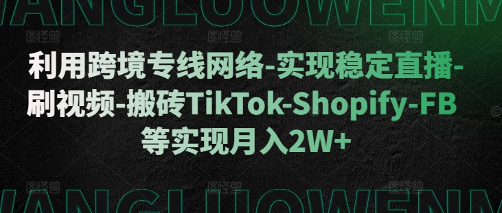 利用跨境专线网络-实现稳定直播-刷视频-搬砖TikTok-Shopify-FB等实现月入2W+【揭秘】-极速轻创