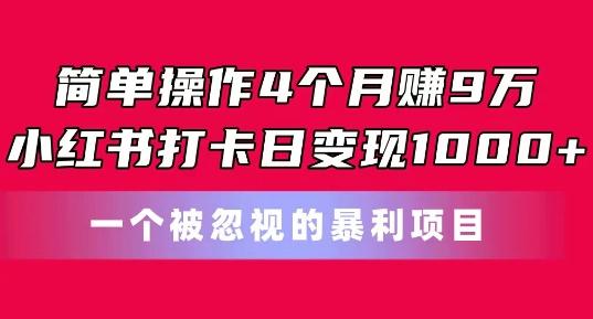 简单操作4个月赚9w，小红书打卡日变现1k，一个被忽视的暴力项目【揭秘】-极速轻创