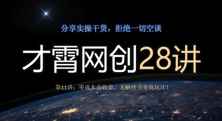 才霄网创28讲第11讲：零成本高收益，无脑抄书变现玩法！-极速轻创