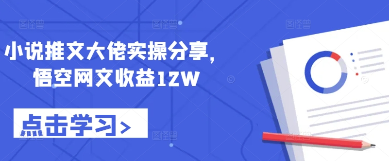 小说推文大佬实操分享，悟空网文收益12W-极速轻创