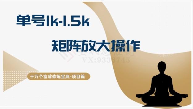 十万个富翁修炼宝典15.单号1k-1.5k，矩阵放大操作-极速轻创