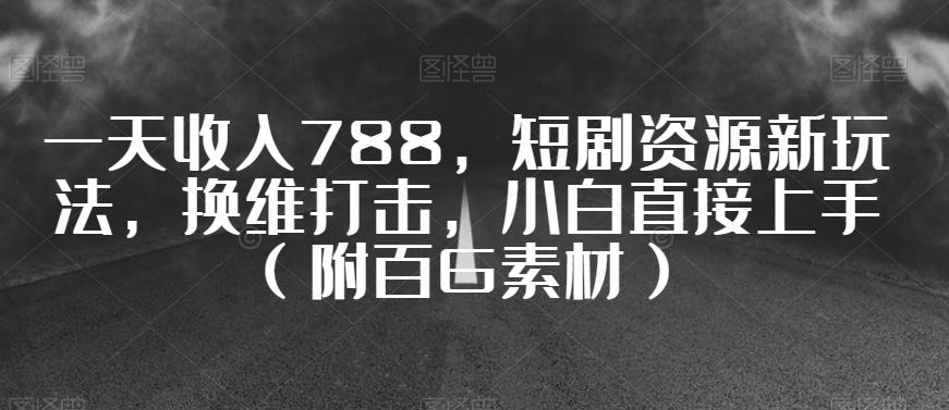 一天收入788，短剧资源新玩法，换维打击，小白直接上手（附百G素材）【揭秘】-极速轻创