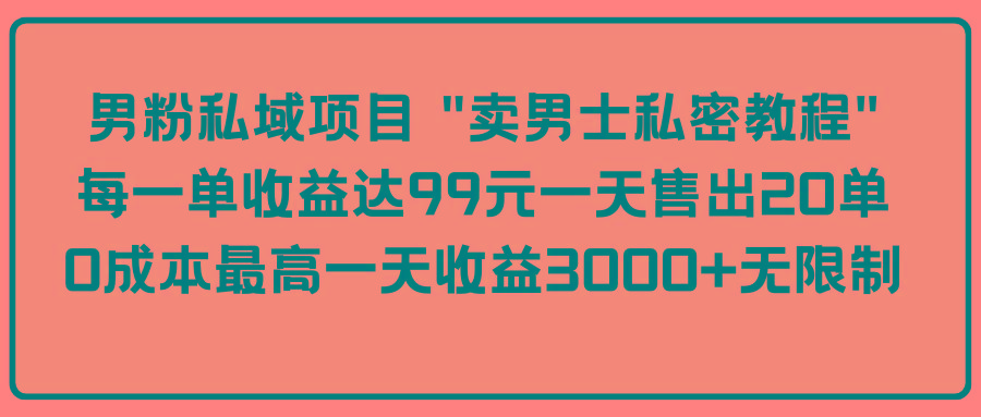 (9730期)男粉私域项目 “卖男士私密教程” 每一单收益达99元一天售出20单-极速轻创