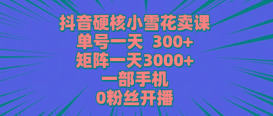 (9551期)抖音硬核小雪花卖课，单号一天300+，矩阵一天3000+，一部手机0粉丝开播-极速轻创