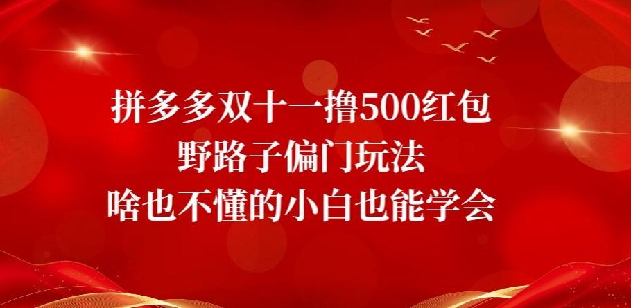 拼多多双十一撸500红包野路子偏门玩法，啥也不懂的小白也能学会【揭秘】-极速轻创